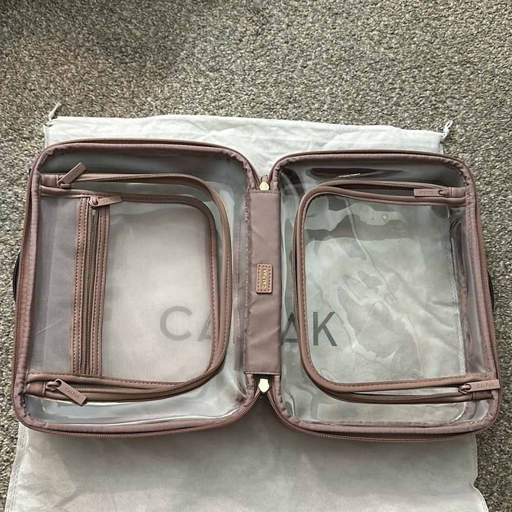 CALPAK Large Clear Cosmetics Case in Mauve.